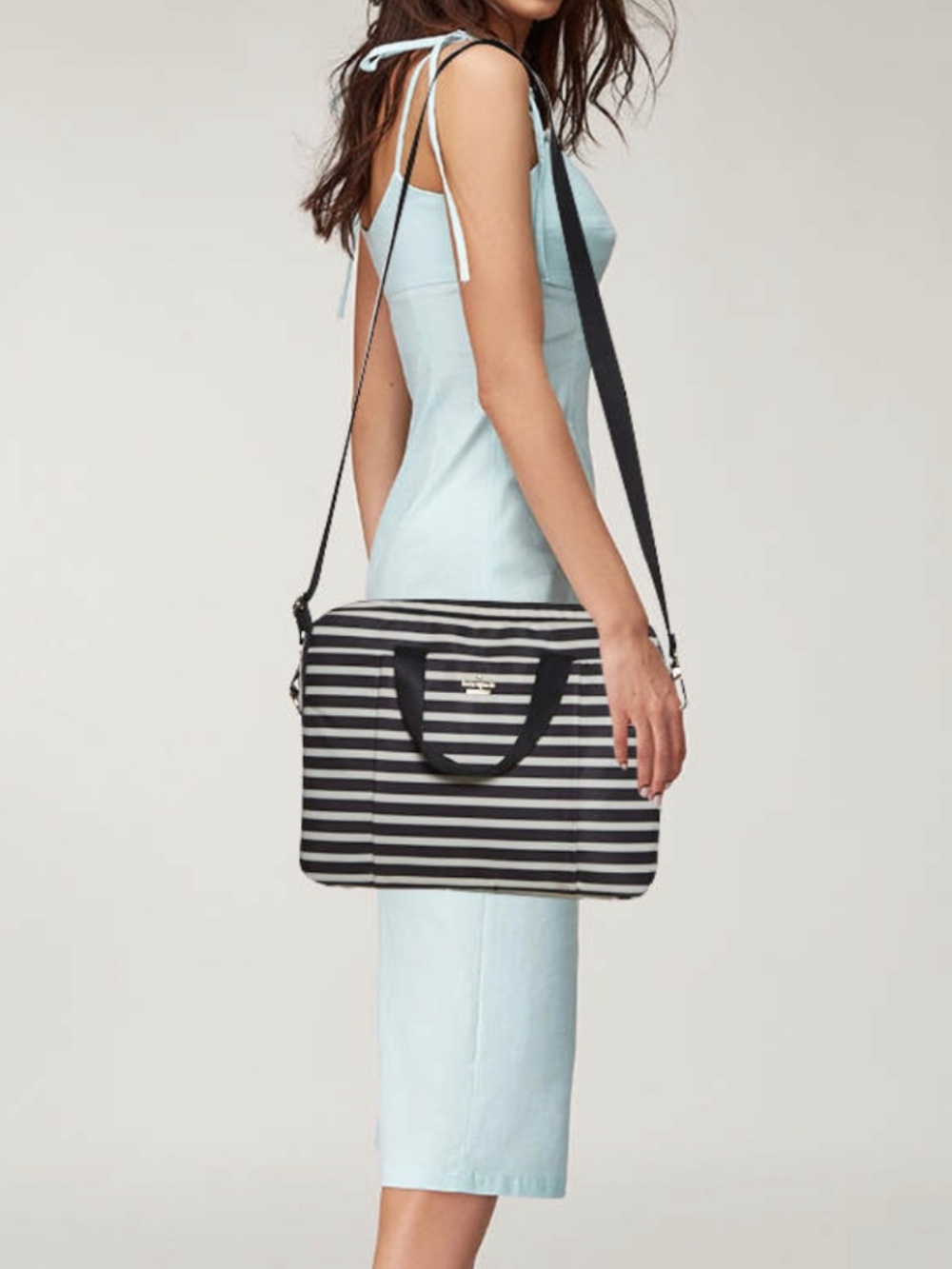 Kate Spade Black/White Striped Satin Classic 13 Inches Laptop Bag